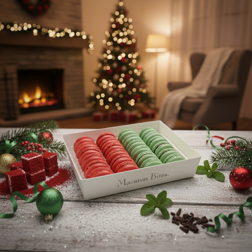French Macaron Holiday Cookies Assortment Gift Box – Red Velvet & Mint Chocolate - Image 3
