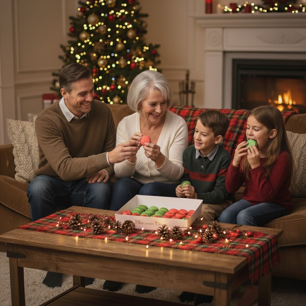 French Macaron Holiday Cookies Assortment Gift Box – Red Velvet & Mint Chocolate - Image 4
