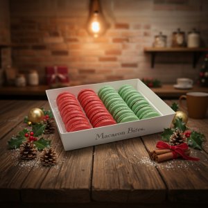 French Macaron Holiday Cookies Assortment Gift Box – Red Velvet & Mint Chocolate