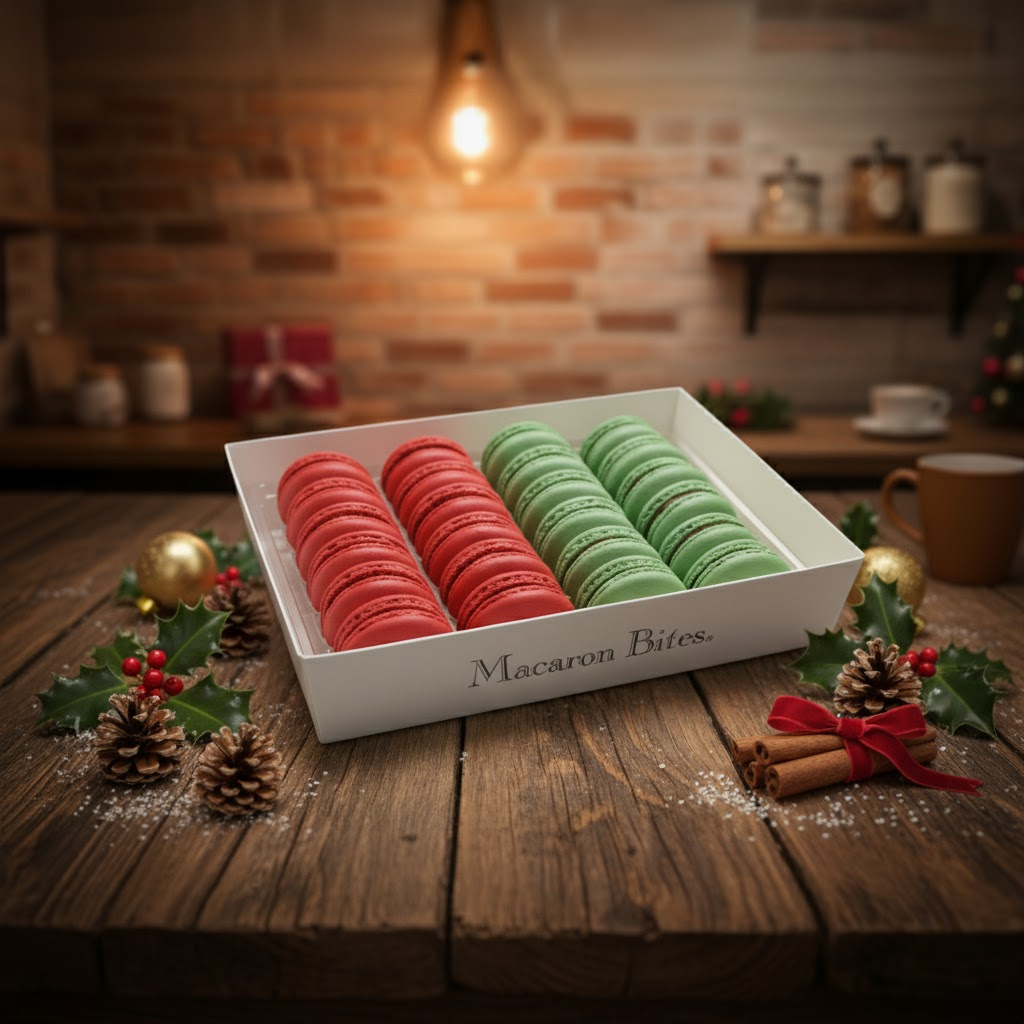 French Macaron Holiday Cookies Assortment Gift Box – Red Velvet & Mint Chocolate