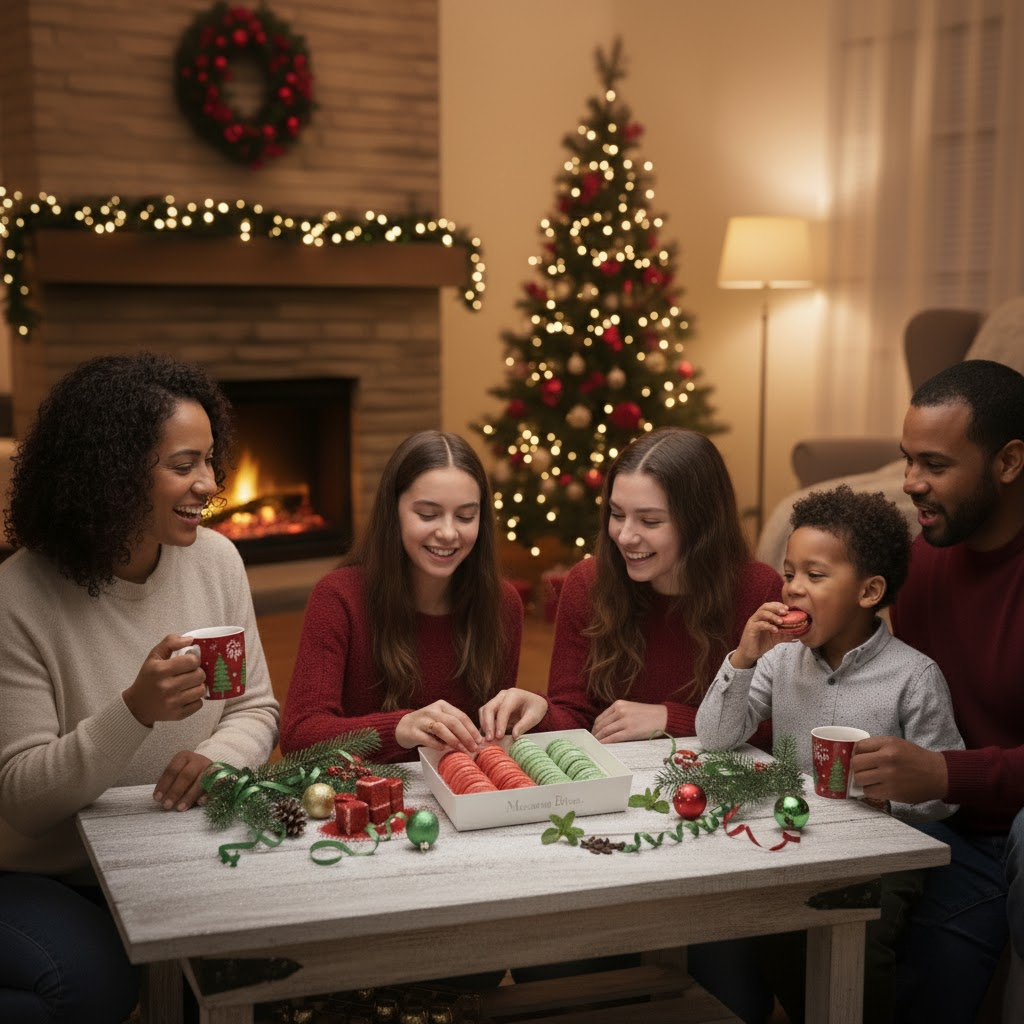 French Macaron Holiday Cookies Assortment Gift Box – Red Velvet & Mint Chocolate - Image 7